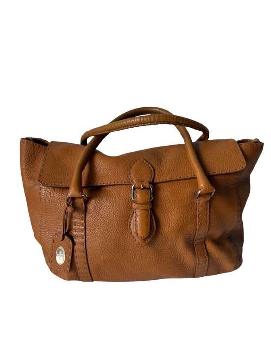 Fendi Handbags - Fendi Selleria Italy Women's Satchel Bag Brown Leather Sterling Silver Plate 8BR
